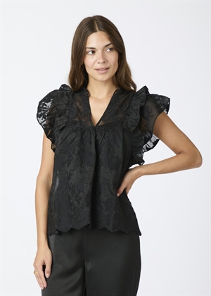 Jayla big embroidery top Sort Neo Noir 